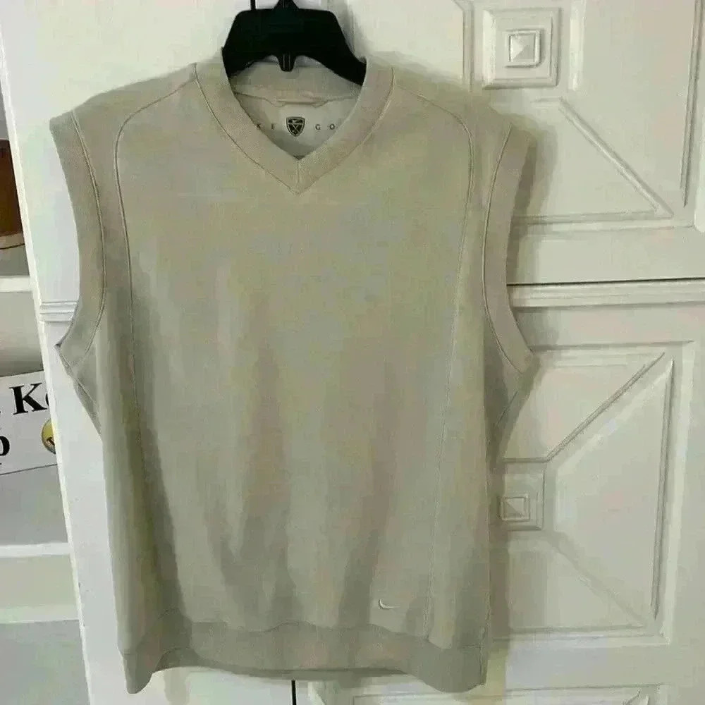 Nike Fit Dry Golf Vest Men’s Size M nice jersey knit fabric neutral beige v-neck